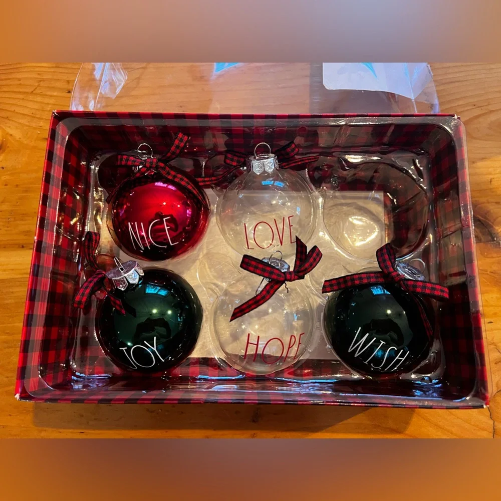 Rae Dunn Festive Ornament Collection - Red, Green, Clear